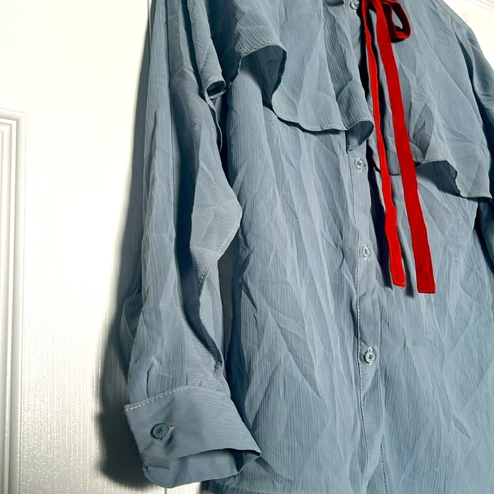 Blue Ruffle front blouse - Picture 4 of 13
